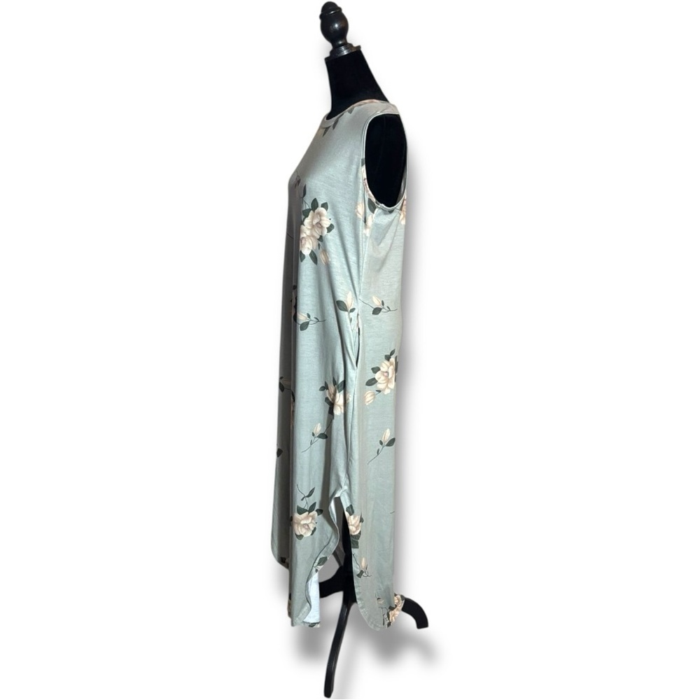 Anrabess Mint Green Floral Sleevelss Crewneck Asymmetrical Floral Maxi Dress - Picture 3 of 16